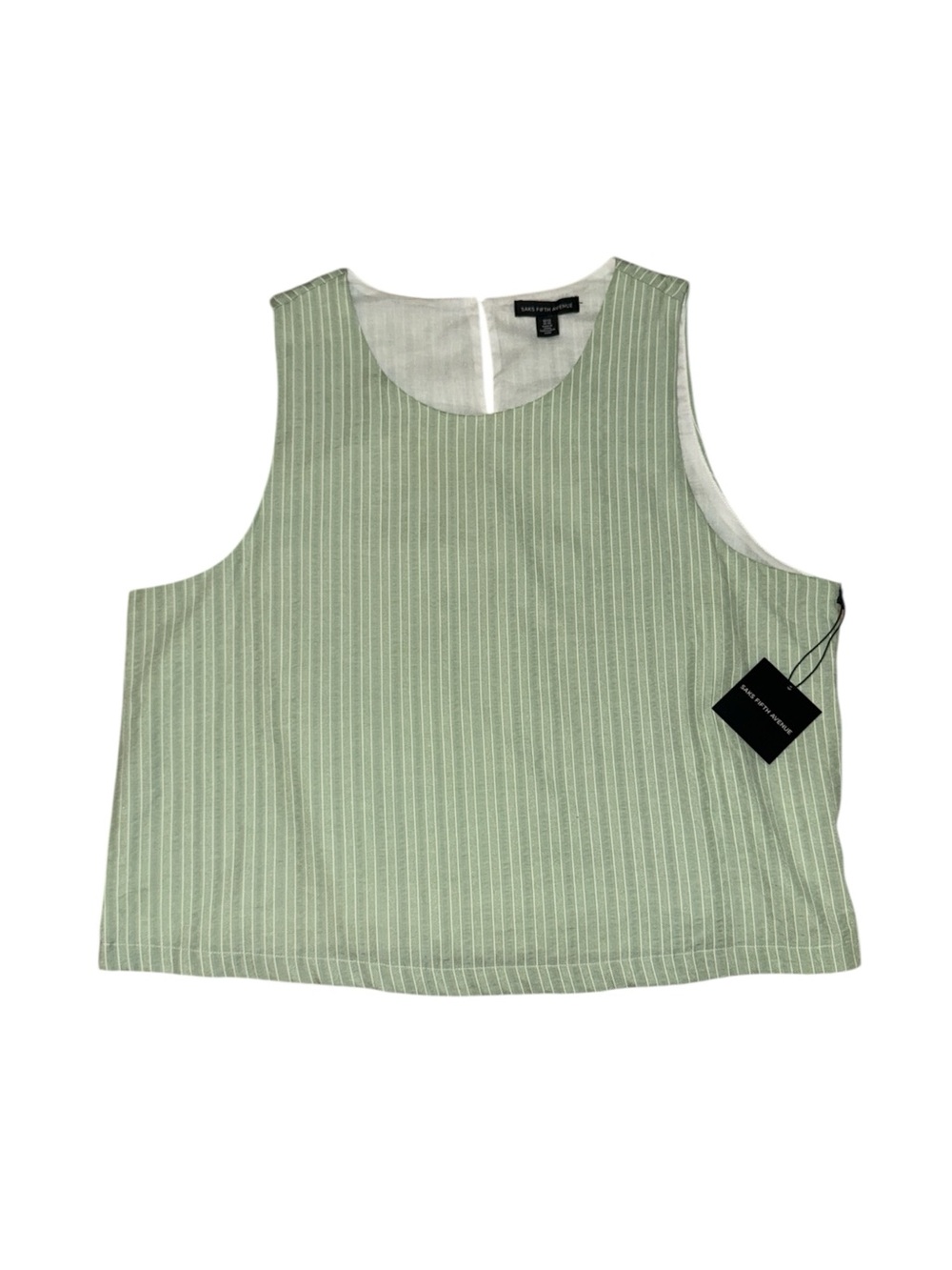 Saks Fifth Avenue NWT Sage Green White Striped Sleeveless Top XL Cotton Blend